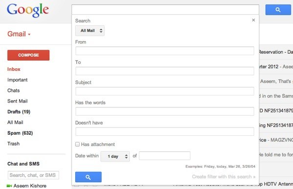 opciones de búsqueda de gmail