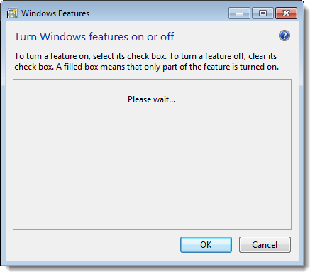 Esperando la lista de características de Windows en Windows 7
