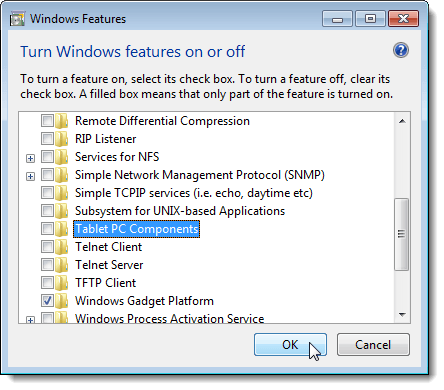Cerrar el cuadro de diálogo de Características de Windows