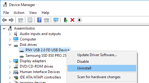 uninstall disk drive