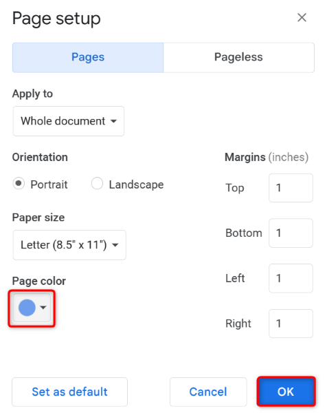 Cambie el color de fondo de la página de su documento de Google Docs imagen