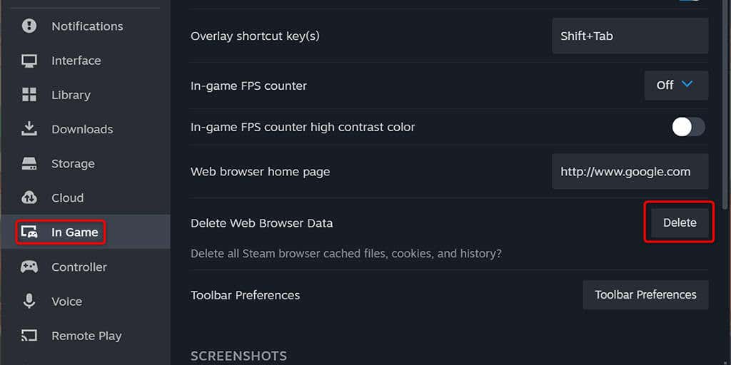 Eliminar la imagen de datos del navegador web de Steam