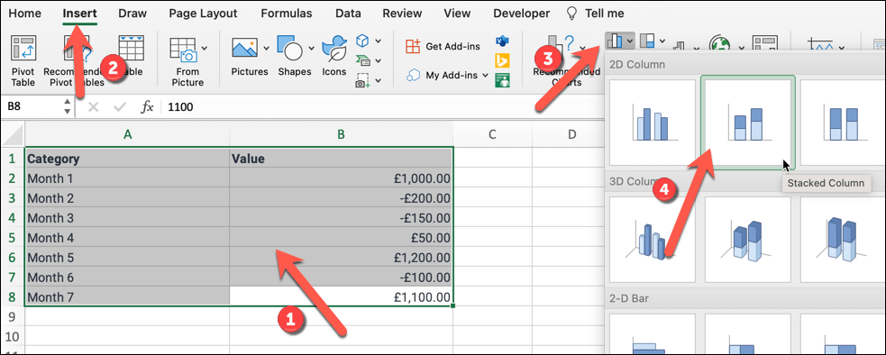 Cómo crear un gráfico en cascada en Microsoft Excel imagen 6