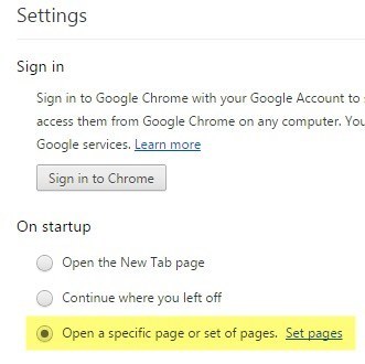 páginas de inicio de Chrome