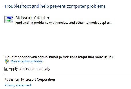 troubleshoot network adapter