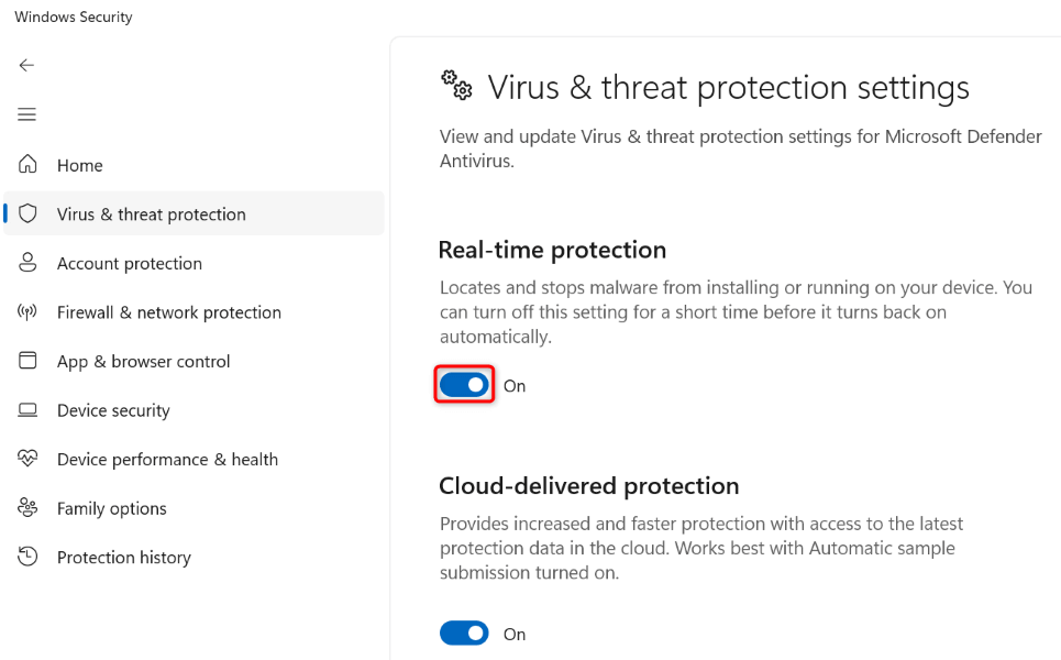 Desactivar la protección en tiempo real en Windows